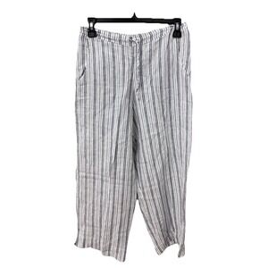 Bryn Walker Linen Striped‎ Pants XXS Blue White Wide Leg Crop Drawstring USA